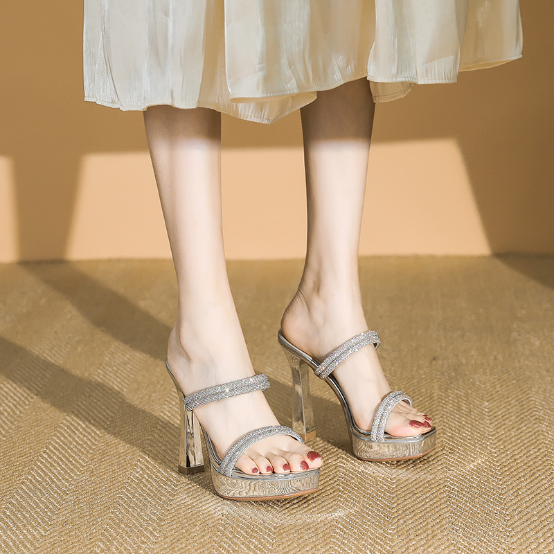 Women's Rhinestone Ultra-High Heel Sandals - 11CM Chunky Heel One-Strap Platform Shoes for Summer 2025 Fashion Women's Rhinestone Ultra-High Heel Sandals - 11CM Chunky Heel One-Strap Platform Shoes for Summer 2025 Fashion