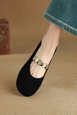 Women's Shallow Round-Toe Mary Jane Shoes - Comfortable Italian Flat Shoes for Everyday Wear