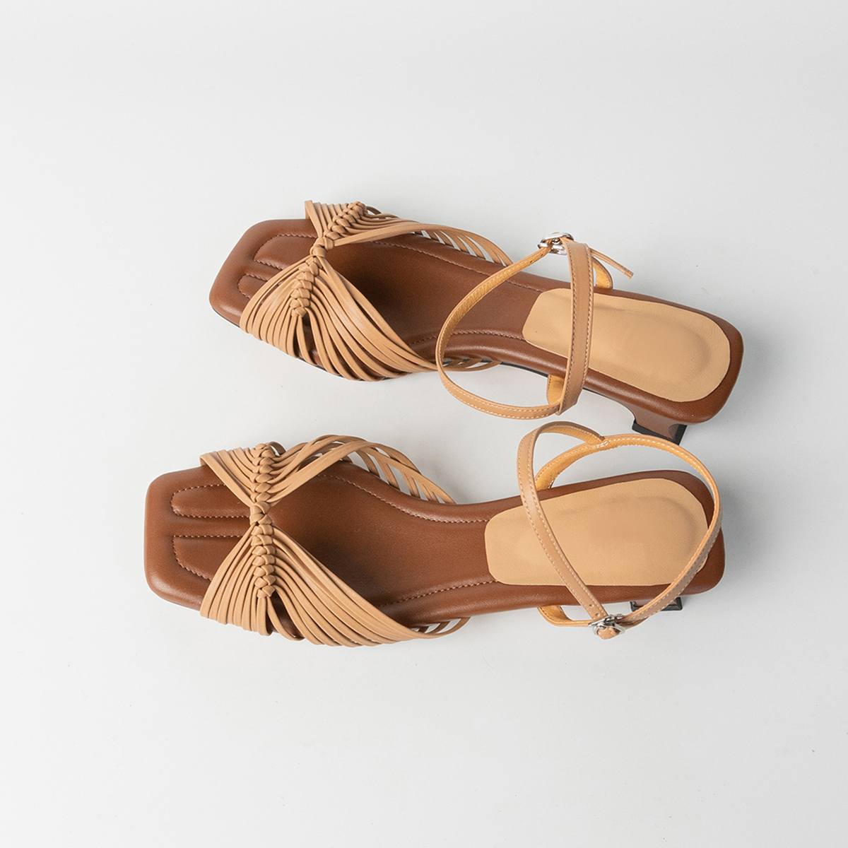 Women's Sheepskin French Woven Hollow Vacation Sandals, Low Heel One-Strap Square Toe Elegant High Heels Women's Sheepskin French Woven Hollow Vacation Sandals, Low Heel One-Strap Square Toe Elegant High Heels