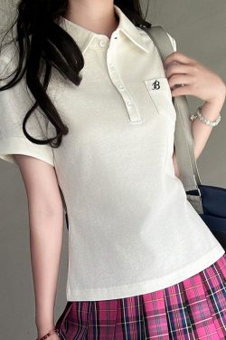 Women's Short Sleeve Embroidered Polo Shirt - Pudding Bear JK Uniform Style for Summer 2025, Cute and Trendy Fashion