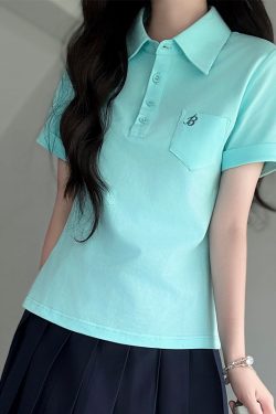 Women's Short Sleeve Embroidered Polo Shirt - Pudding Bear JK Uniform Style for Summer 2025, Cute and Trendy Fashion