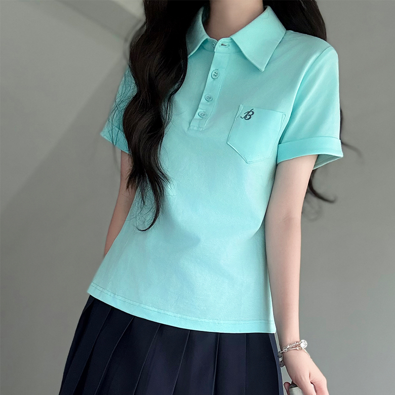 Women's Short Sleeve Embroidered Polo Shirt - Pudding Bear JK Uniform Style for Summer 2025, Cute and Trendy Fashion Women's Short Sleeve Embroidered Polo Shirt - Pudding Bear JK Uniform Style for Summer 2025, Cute and Trendy Fashion