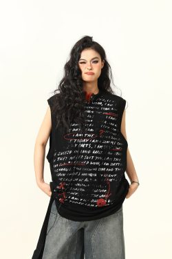 Women's Sleeveless Graffiti Letter Tank Top - American Street Style Summer Loose Vest, Versatile Outerwear