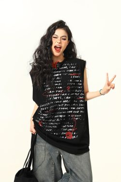 Women's Sleeveless Graffiti Letter Tank Top - American Street Style Summer Loose Vest, Versatile Outerwear