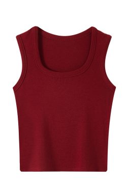 Women's Sleeveless Red Base Blouse - 2025 Summer Top with Short Design, Casual Style, Perfect for Y2K Fashion
