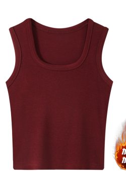 Women's Sleeveless Red Base Blouse - 2025 Summer Top with Short Design, Casual Style, Perfect for Y2K Fashion