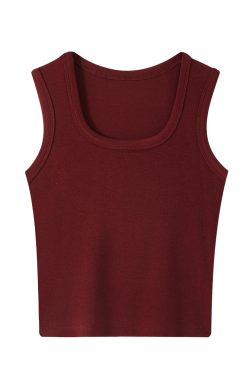 Women's Sleeveless Red Base Blouse - 2025 Summer Top with Short Design, Casual Style, Perfect for Y2K Fashion