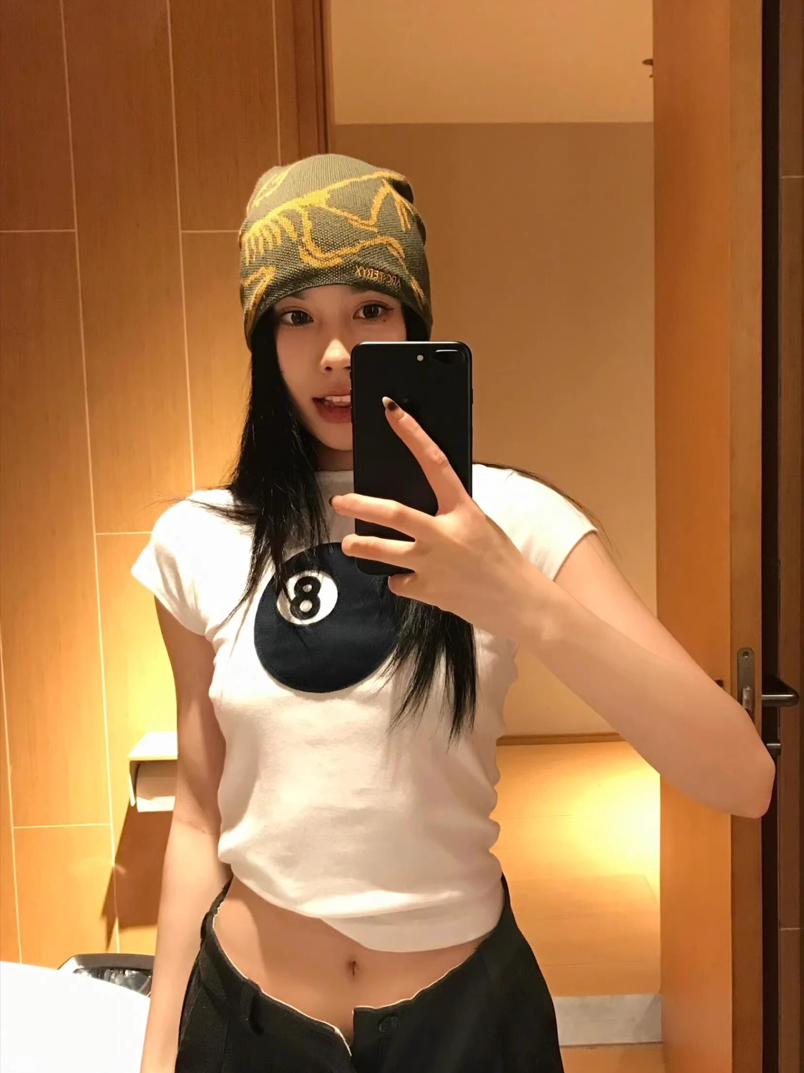 Women's Slim Fit Black 8 Print Short Sleeve T-Shirt - Korean Style Round Neck Pure Cotton Top for Instagram Fashion Women's Slim Fit Black 8 Print Short Sleeve T-Shirt - Korean Style Round Neck Pure Cotton Top for Instagram Fashion