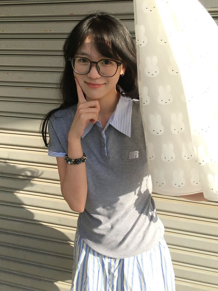 Women's Slim Fit Striped Polo Collar Short Sleeve T-Shirt, American Style Two-Piece Design, Summer Fashion Essential Women's Slim Fit Striped Polo Collar Short Sleeve T-Shirt, American Style Two-Piece Design, Summer Fashion Essential