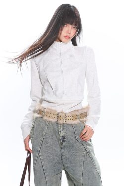 Women's Slim Fit Zipper Stand Collar Sweatshirt Jacket - Lazy Casual Long Sleeve Top for Early Spring Style