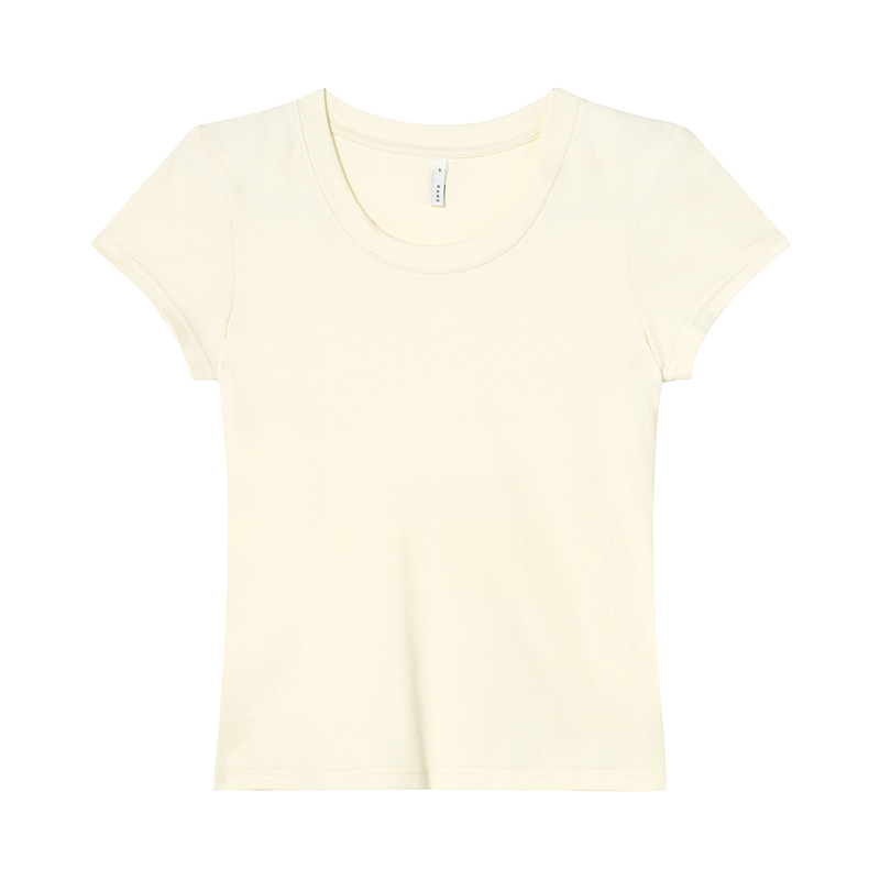 Women's Slim Solid Color U-Neck Short Sleeve T-Shirt - Flattering Basic Top for Summer 2025, Casual Chic Style Women's Slim Solid Color U-Neck Short Sleeve T-Shirt - Flattering Basic Top for Summer 2025, Casual Chic Style