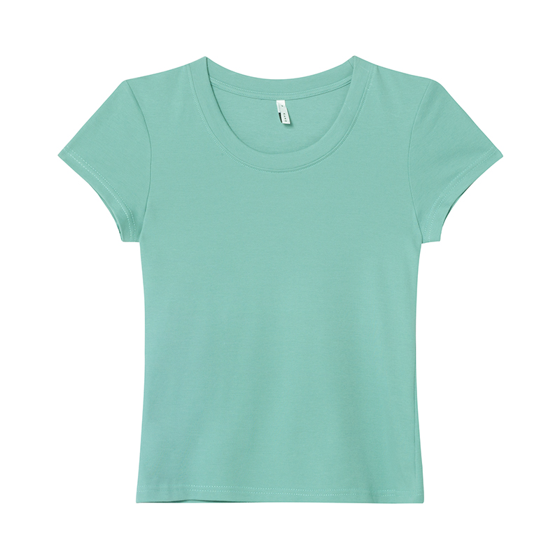 Women's Slim Solid Color U-Neck Short Sleeve T-Shirt - Flattering Basic Top for Summer 2025, Casual Chic Style Women's Slim Solid Color U-Neck Short Sleeve T-Shirt - Flattering Basic Top for Summer 2025, Casual Chic Style