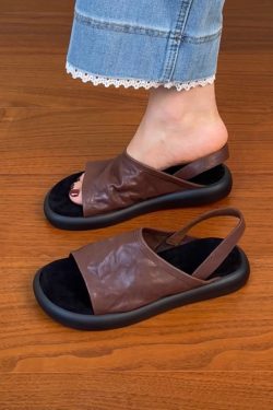Women's Soft Comfortable Flat Open-Toe Sandals in Top Layer Cowhide - 2025 Summer Casual Footwear