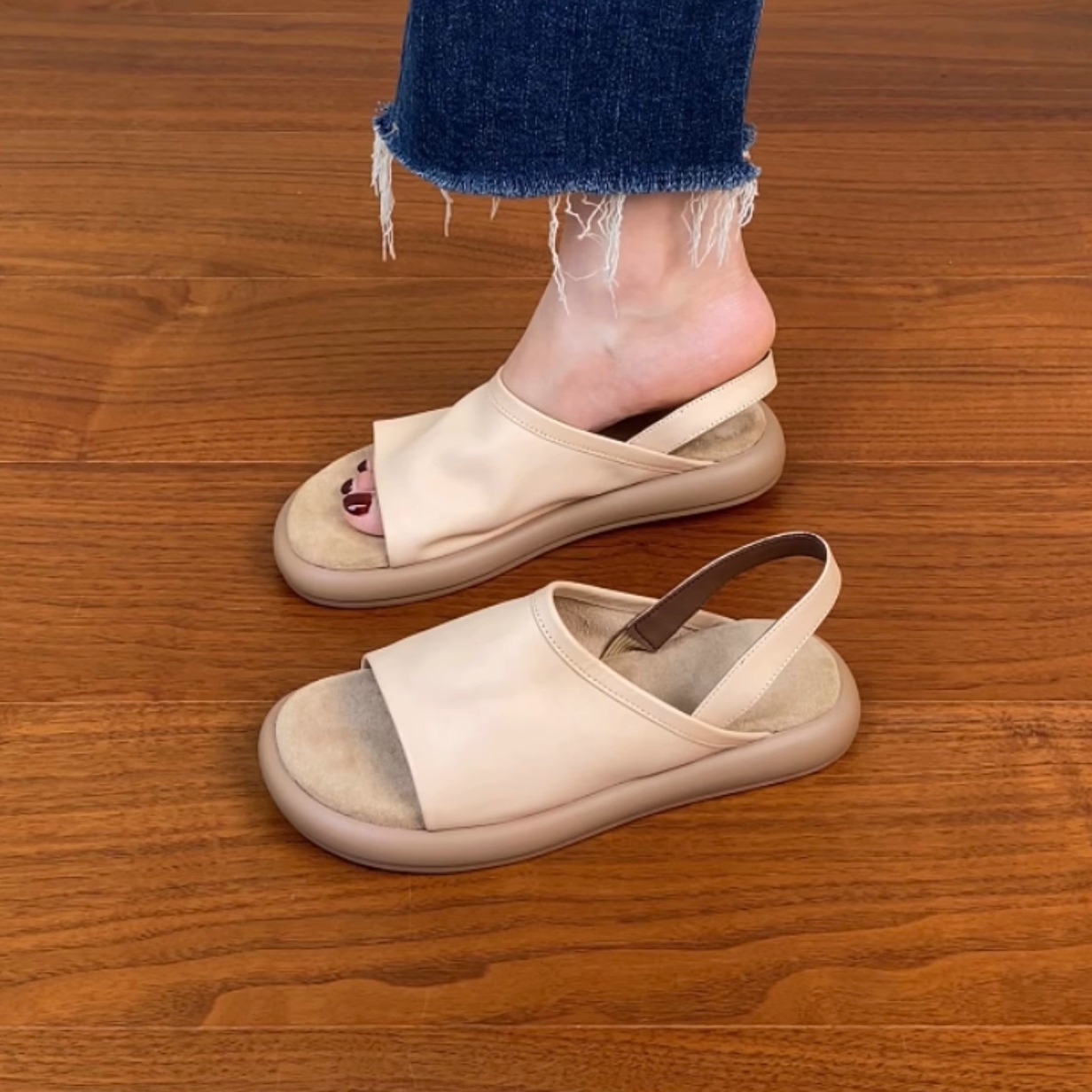 Women's Soft Comfortable Flat Open-Toe Sandals in Top Layer Cowhide - 2025 Summer Casual Footwear Women's Soft Comfortable Flat Open-Toe Sandals in Top Layer Cowhide - 2025 Summer Casual Footwear