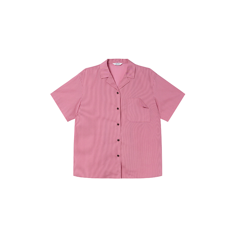 Women's Solid Color Striped Shirt with Folded Corner Pocket, Loose Cuban Collar, Summer 2025 Casual Style Women's Solid Color Striped Shirt with Folded Corner Pocket, Loose Cuban Collar, Summer 2025 Casual Style