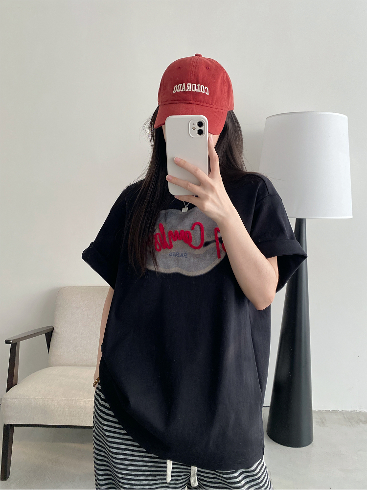 Women’s Spring Summer Short Sleeve T-Shirt - Cold Brew Inspired Two-Color Printed Embroidered Design Women’s Spring Summer Short Sleeve T-Shirt - Cold Brew Inspired Two-Color Printed Embroidered Design