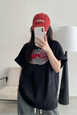 Women’s Spring Summer Short Sleeve T-Shirt - Cold Brew Inspired Two-Color Printed Embroidered Design