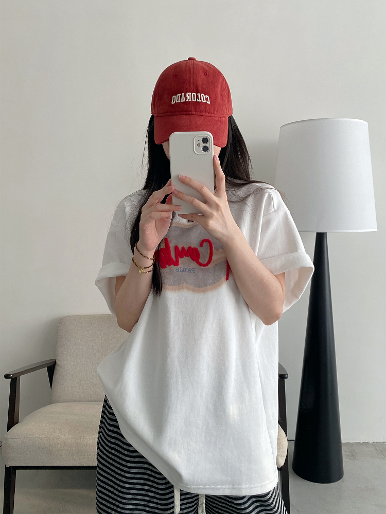 Women’s Spring Summer Short Sleeve T-Shirt - Cold Brew Inspired Two-Color Printed Embroidered Design Women’s Spring Summer Short Sleeve T-Shirt - Cold Brew Inspired Two-Color Printed Embroidered Design