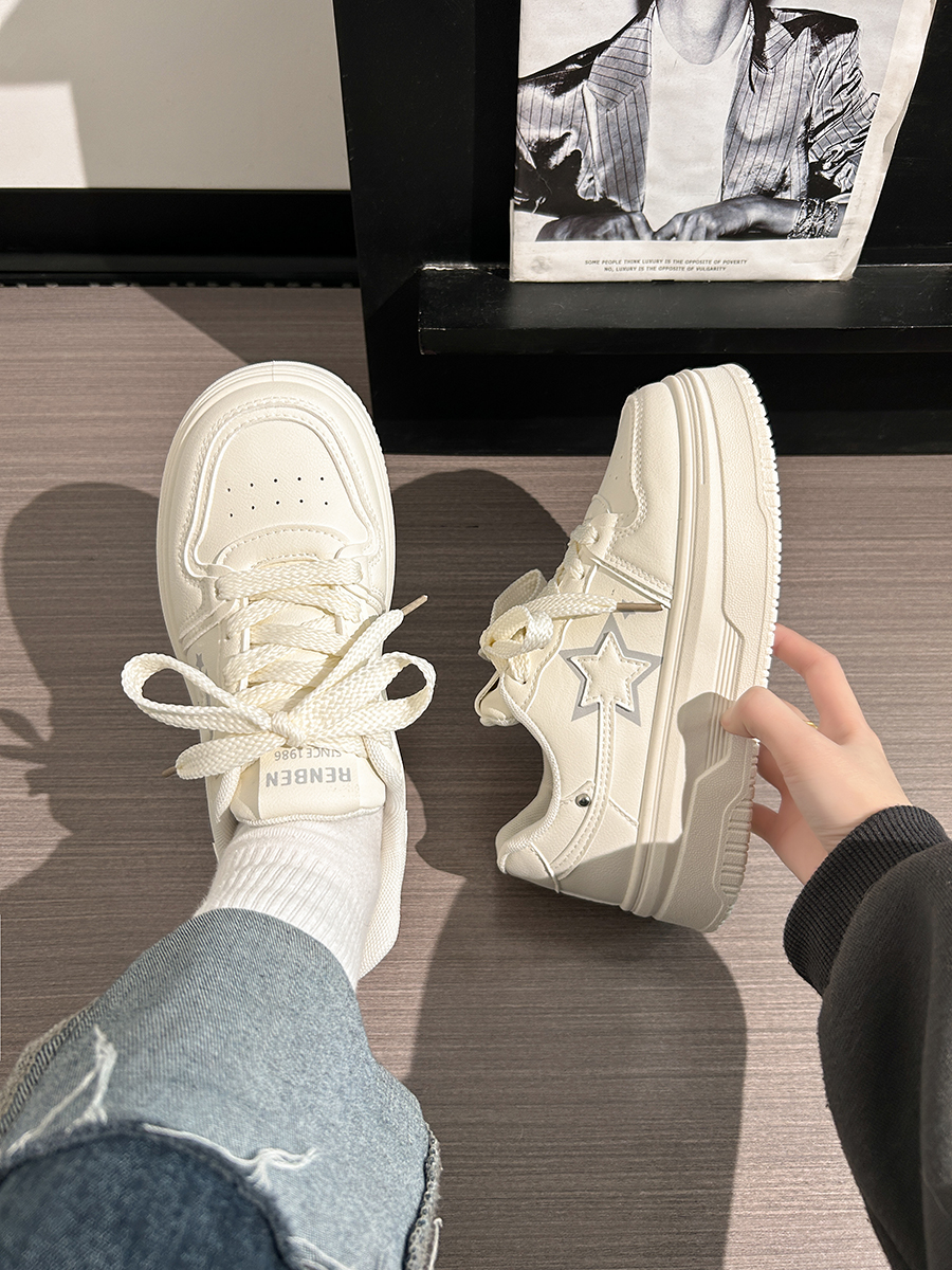 Women's Spring Thick-Soled White Sneakers, Versatile Minimalist Design, Niche Big Toe Shoes for a Trendy Look Women's Spring Thick-Soled White Sneakers, Versatile Minimalist Design, Niche Big Toe Shoes for a Trendy Look