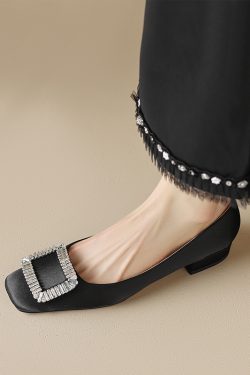 Women's Square-Toed Mid-Heel Chunky Heel Shoes with Square Buckle - Italian Corso Venezia Inspired Soft Sole Footwear