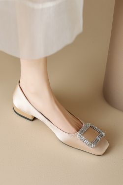 Women's Square-Toed Mid-Heel Chunky Heel Shoes with Square Buckle - Italian Corso Venezia Inspired Soft Sole Footwear