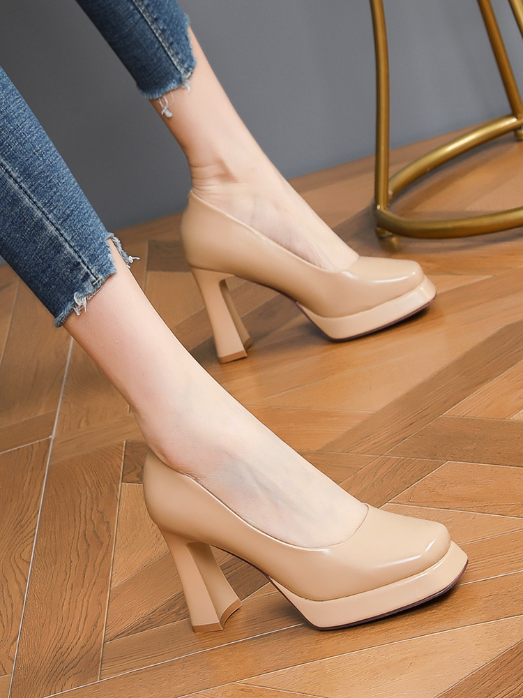 Women's Square-Toed Shallow Mouth High Heels, Retro 2025 Platform Shoes, Waterproof Chunky Heel for Ceremonial and Versatile Style Women's Square-Toed Shallow Mouth High Heels, Retro 2025 Platform Shoes, Waterproof Chunky Heel for Ceremonial and Versatile Style