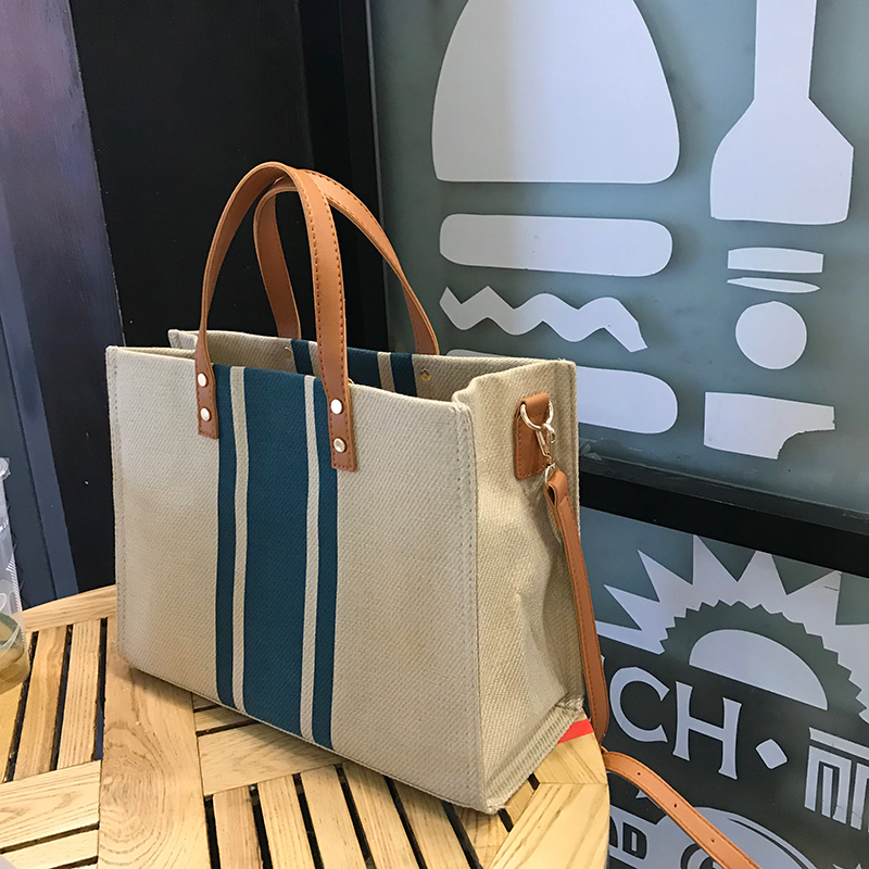 Women's Striped Canvas Briefcase Handheld Crossbody Bag, Minimalist Large Capacity Professional Style for Students and Work Women's Striped Canvas Briefcase Handheld Crossbody Bag, Minimalist Large Capacity Professional Style for Students and Work