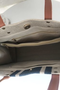 Women's Striped Canvas Briefcase Handheld Crossbody Bag, Minimalist Large Capacity Professional Style for Students and Work