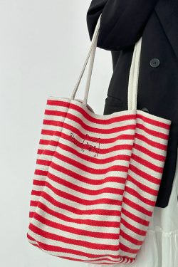 Women's Striped Canvas Tote Bag 2024 - Large Capacity Shoulder Bag for Students, Casual Commuting, Everyday Use