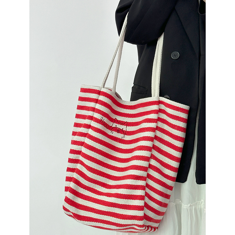 Women's Striped Canvas Tote Bag 2024 - Large Capacity Shoulder Bag for Students, Casual Commuting, Everyday Use Women's Striped Canvas Tote Bag 2024 - Large Capacity Shoulder Bag for Students, Casual Commuting, Everyday Use