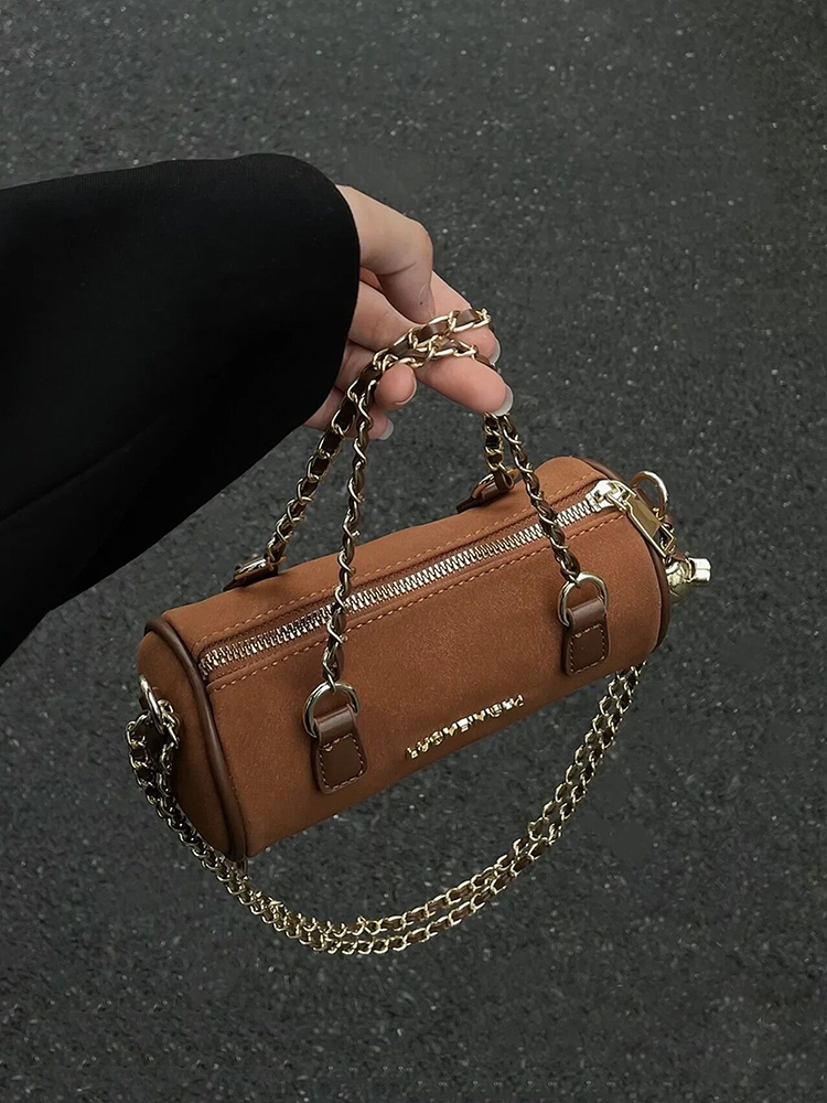 Women's Suede Handheld Round Tube Bag - Summer 2023 Niche Design Underarm Chain Crossbody Bag with High-Quality Texture Women's Suede Handheld Round Tube Bag - Summer 2023 Niche Design Underarm Chain Crossbody Bag with High-Quality Texture