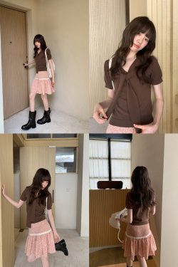 Women's Summer 2025 Irregular Flowing Tie-Knit V-Neck Short Sleeve T-Shirt - Trendy French Style