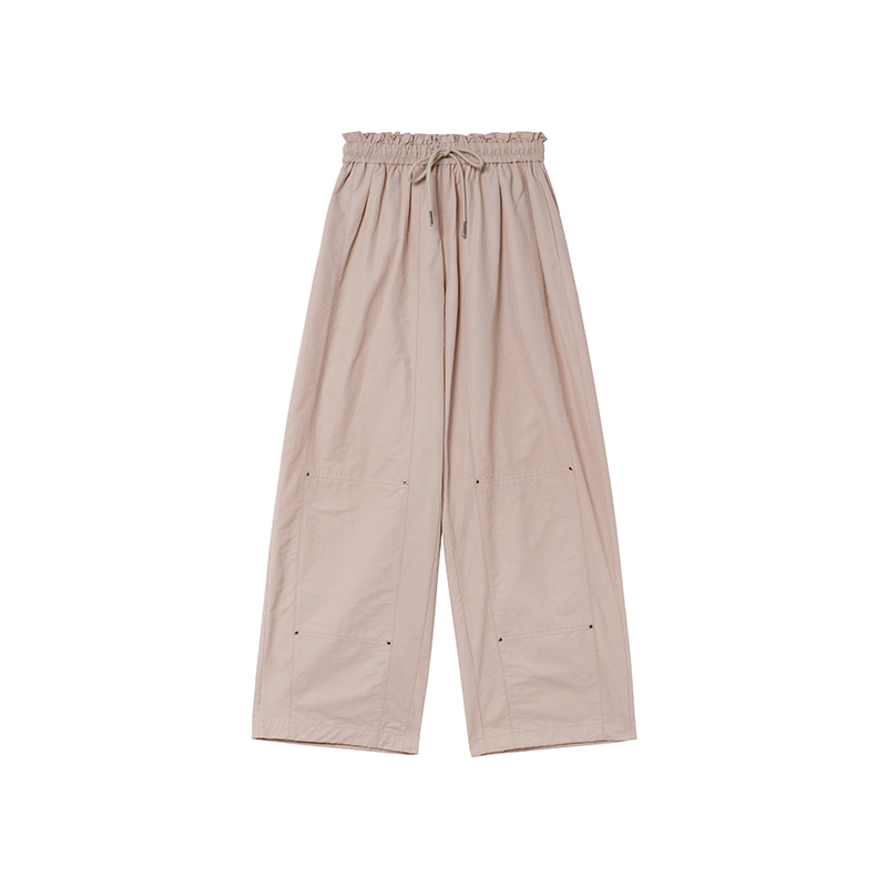 Women's Summer 2025 Loose-Fit Wide-Leg Cargo Pants with Elastic Waist - Casual Straight Long Pants for Petite Sizes Women's Summer 2025 Loose-Fit Wide-Leg Cargo Pants with Elastic Waist - Casual Straight Long Pants for Petite Sizes