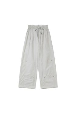 Women's Summer 2025 Loose-Fit Wide-Leg Cargo Pants with Elastic Waist - Casual Straight Long Pants for Petite Sizes