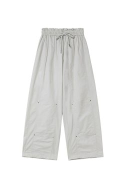 Women's Summer 2025 Loose-Fit Wide-Leg Cargo Pants with Elastic Waist - Casual Straight Long Pants for Petite Sizes