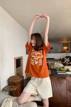 Women's Summer 2025 Loose Slim Round Neck Printed T-Shirt - Simple Element Design, Short Sleeve, Casual Style