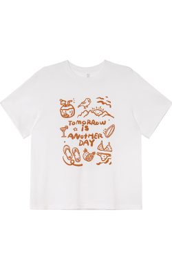 Women's Summer 2025 Loose Slim Round Neck Printed T-Shirt - Simple Element Design, Short Sleeve, Casual Style