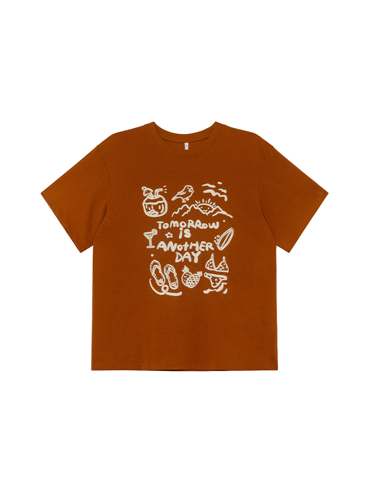 Women's Summer 2025 Loose Slim Round Neck Printed T-Shirt - Simple Element Design, Short Sleeve, Casual Style Women's Summer 2025 Loose Slim Round Neck Printed T-Shirt - Simple Element Design, Short Sleeve, Casual Style