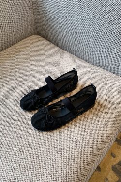 Women's Summer 2025 Mary Jane Shoes - Bowknot, Mesh, Flat, Square Toe, Shallow Mouth, National Style, Trendy Footwear