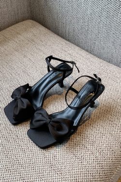 Women's Summer 2025 One-Strap High-Heeled Sandals with Bow - Sweet Outdoor Style for Skirts and Dresses