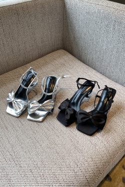 Women's Summer 2025 One-Strap High-Heeled Sandals with Bow - Sweet Outdoor Style for Skirts and Dresses