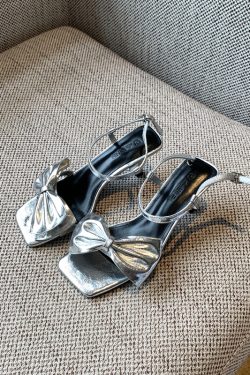 Women's Summer 2025 One-Strap High-Heeled Sandals with Bow - Sweet Outdoor Style for Skirts and Dresses