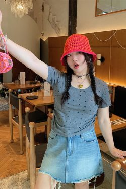 Women's Summer 2025 Short Sleeve Waist-Cinching Slim Fit T-Shirt - Stylish Casual Top for 90s and Y2K Inspired Looks