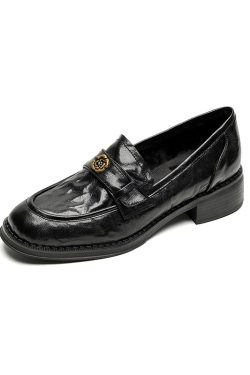 Women's Summer 2025 Soft Bottom Loafers - British Style Flat Heel Leather Shoes with Camellia Design
