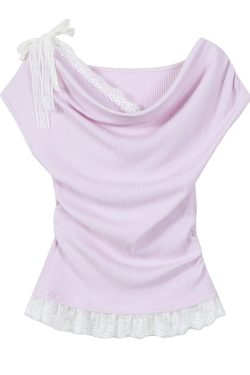Women's Summer Apricot Color Short Sleeve Faux Two-Piece Waist-Cinched T-Shirt - Stylish Unique Design for a Chic Look
