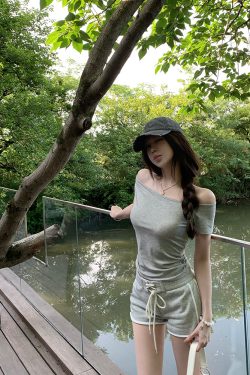 Women's Summer Asymmetrical Off-Shoulder Backless Tencel Top - Short Sleeve Hot Girl Style T-Shirt