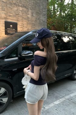 Women's Summer Asymmetrical Off-Shoulder Backless Tencel Top - Short Sleeve Hot Girl Style T-Shirt