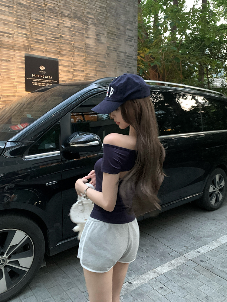 Women's Summer Asymmetrical Off-Shoulder Backless Tencel Top - Short Sleeve Hot Girl Style T-Shirt Women's Summer Asymmetrical Off-Shoulder Backless Tencel Top - Short Sleeve Hot Girl Style T-Shirt