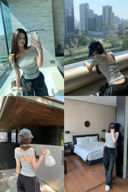 Women's Summer Asymmetrical Off-Shoulder Backless Tencel Top - Short Sleeve Hot Girl Style T-Shirt