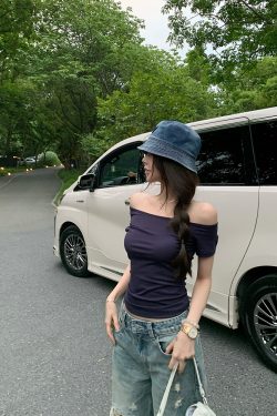 Women's Summer Asymmetrical Off-Shoulder Backless Tencel Top - Short Sleeve Hot Girl Style T-Shirt